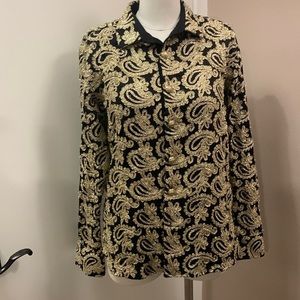 BARABAS Women’s Button Down Shirt Gold Paisley Embroidered Size S
